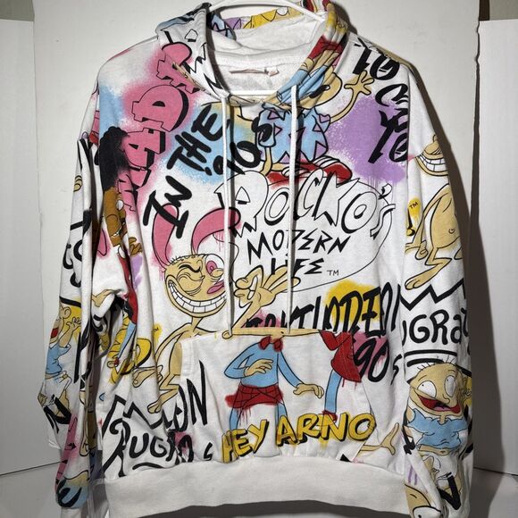 Nickelodeon Other - Nickelodeon Ren Stimpy Hey Arnold Rugrats Print ALL OVER Hoodie Y2K 90s Size L